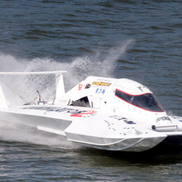Racing hydroplane boat at speed