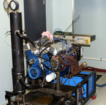 V8 engine set up on the engine dyno